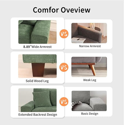 DOPEDIO Modern Loveseat Sofa for Living Room,Chenille Recliner, Removable Cover, Spring Cushions, Solid Wood Frame, Easy Assembly for Small Spaces (71.25inch，Green)