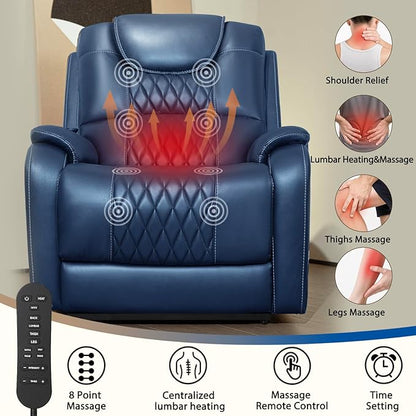 EONIX Triple Motor Lay Flat Power Lift Recliner Chair for Elderly with Massage, 400lbs Electirc Lift Chair for Living Room, Independent Adjustable Backrest Headrest, Entended Footrest, Navy Blue