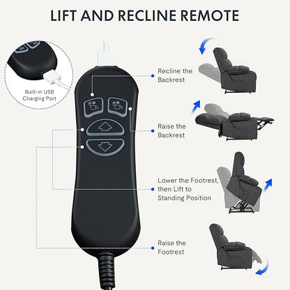 FLEXISPOT XL5 Dual OKIN Motor Power Lift Recliner Chair for Elderly, Lay Flat Electric Recliner with Massage & Heat, USB Ports, Fabric Reclining Sofa for Living Room Bedroom, Grey