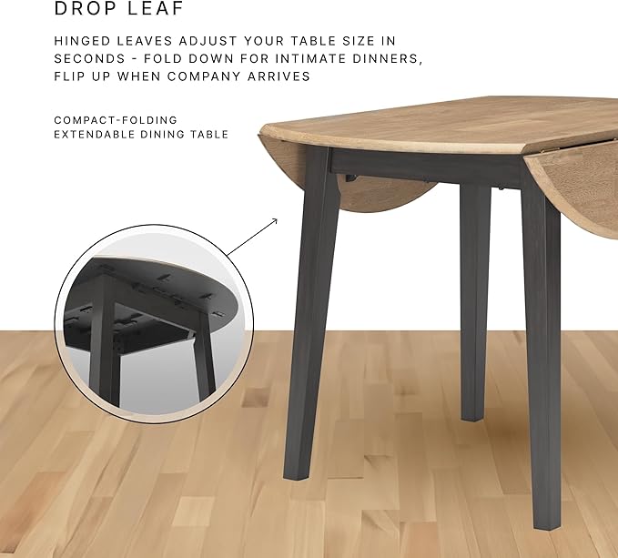 Signature Design by Ashley Berringer Dining Room Round Drop Leaf Table, Rustic Design, Seats 4, Hinged Extension Leaves, Small Space Solution, 42" W x 42" D x 30.63" H, Rustic Brown