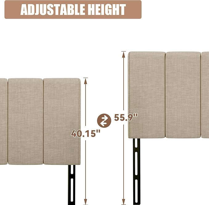 Yongchuang Upholstered King Headboard Linen Head Board for King/Cal King Size Bed Adjustable Height Headboards Panel Oatmeal