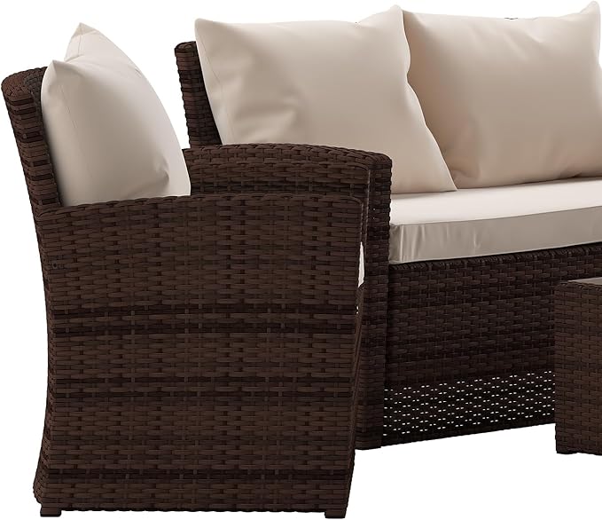 Flash Furniture Aransas Series 4 Piece Brown Patio Set with Beige Back Pillows and Seat Cushions