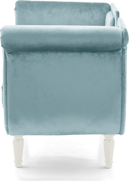 Christopher Knight Home Aurora Velvet Chaise Lounge Indoor with 2 Bolster Pillows, Upholstery Entryway Bench with Nailhead Trim & Curved Arms, End of Bed Bench Ottoman and Wooden Legs, Light Blue