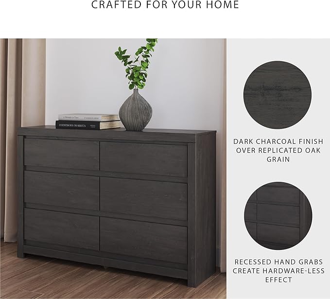 Signature Design by Ashley Parlayon Casual 6-Drawer Dresser with Safety Stop, Gray