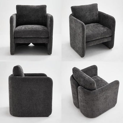 Modern Barrel Accent Chair, Single Sofa Chair with Removable Back Pillow, Comfy Chenille Upholstered Reading Accent Chair Lounge Armchair for Bedroom Living Room, Grey