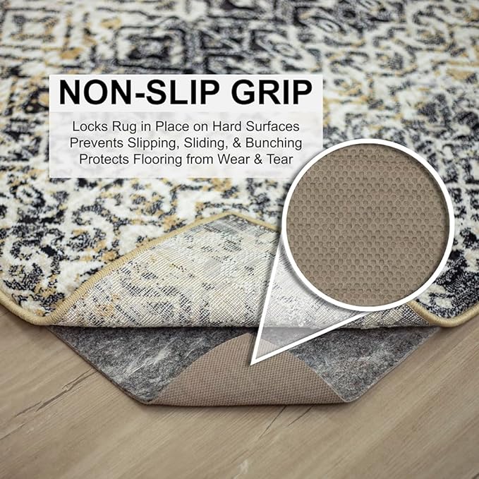 Mohawk Home 2' x 6' Non Slip Grip Rug Pad 3/8" Thick Dual Surface Felt Cushion + Rubber Gripper - Safe for All Floors