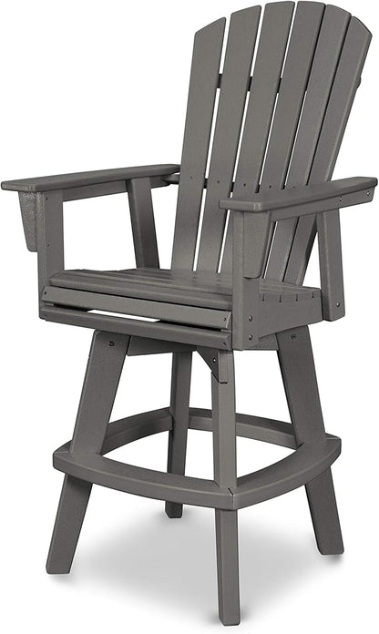 POLYWOOD Nautical Adirondack Swivel Bar Chair, Slate Grey - 30" Bar Height Outdoor Patio Stool - Heavy-Duty HDPE Lumber - Tall Bistro Seating for Deck, Pool & Garden - 360° Rotating High Top Chair