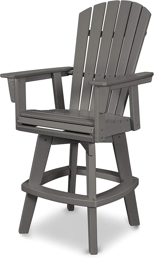 POLYWOOD Nautical Adirondack Swivel Bar Chair, Slate Grey - 30" Bar Height Outdoor Patio Stool - Heavy-Duty HDPE Lumber - Tall Bistro Seating for Deck, Pool & Garden - 360° Rotating High Top Chair