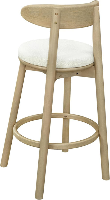 Christopher Knight Home Soley Modern Counter Height Bar Stools Set of 2, Boucle Fabric Round Stool Chair for Kitchen Island, Upholstered Counter Stool with Footrest and Backrest, Natural Ash+Beige