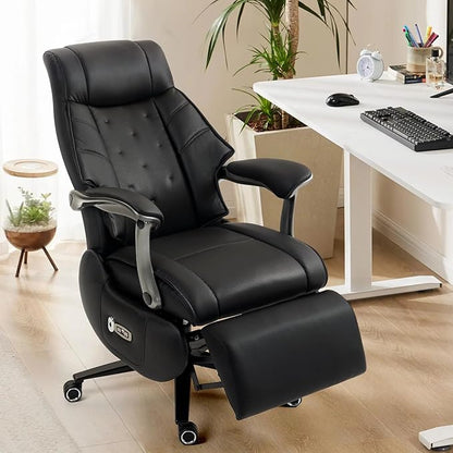 Kinnls Magnus Massage Office Chair with Ventilation and Heating,Leather Power Recliner Chair with Footrest,Big and Tall Ergonomic Comfy Home Office Desk Chairs High Back 500lbs (Black)