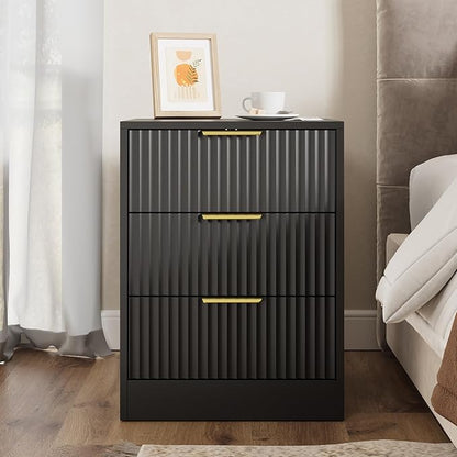 3-Piece Modern Bedroom Furniture Set, Wide 9-Drawer Dresser & 3-Drawer Nightstands Set of 2, Natural Wood Dresser and Nightstand Sets for Bedroom, Hallway, Black
