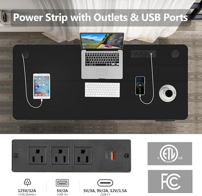 farexon Electric Standing Desk 70.8 x 27.5in with Charging Station, Rolling Stand up Desk with Large Mouse Pad, 3 USB Ports & 3 Power Outlets, Easy to Set Home Office Gaming Computer Table, Black