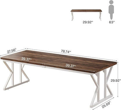 Tribesigns 78.74-Inch Large Executive Desk, Industrial Home Office Computer Desk, Simple Long Writing Study Table Business Furniture (Rustic Brown/White)