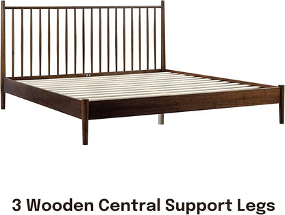 NTC Inno Wooden Bed Frame with Headboard, Solid Oak and Rubber Wood Foundation with Silent Slats and Wood Central Supports, 1000 Lb Capacity, Effortless Assembly, King - Dark Walnut