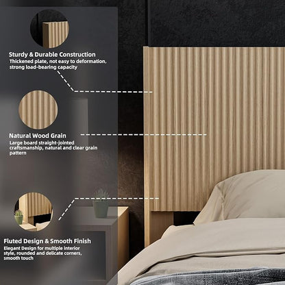 KEIKI Wooden King Size Headboard Only, 80.2" Wide Farmhouse Headboards with Wall Mounted Fluted Panel & Wingback for Bedroom, Oak