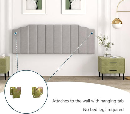 King Size Headboard Only, Velvet Wall Mounted Headboard King for Adjustable Bed Modern Upholstered Head Board Easy Assembly, Gray