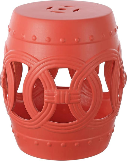 JONATHAN Y TBL1022G Lucky Coins 16" Chinese Ceramic Drum Indoor/Outdoor Garden Stool Bohemian, Coastal, Cottage, French Country, Traditional, for Living Room, Garden Room, Patio, Matte Coral