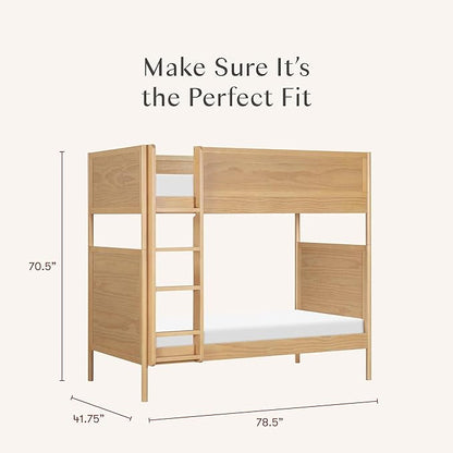 Babyletto Bondi Bunk Bed Twin Over Twin - GREENGUARD Gold Certified Heavy Duty Wood Bunkbeds w/Adjustable Ladder - Convertible to 2 Individual Beds for Kids - Trundle Sold Separately - Honey