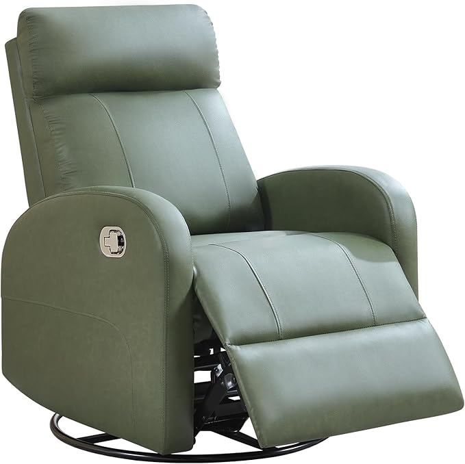 Swivel Rocker Recliner, Faux Leather Rocking Recliner Chair with Manual Adjustable Footrest, Reclining Chair Nursery Glider Recliners for Small Spaces, Living Room, Dark Green