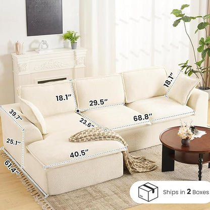 109.4" Cloud Couch with L-Shape Chaise, Boneless Sectional Couch for Living Room and Bedroom, Modern Modular Sofa with Deep Seat, No Assembly Required (Ivory White)