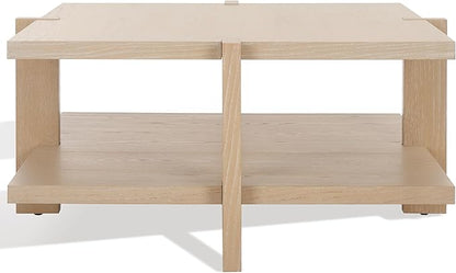 SAFAVIEH Couture Collection Quigley Natural Oak Brown 2-Tier Square Coffee Table, Ideal for Living Room, Office, Bedroom