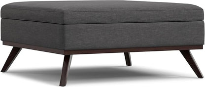 SIMPLIHOME Owen 40 inch Wide Mid Century Modern Square XL Coffee Table Storage Ottoman in Slate Grey Polyester Fabric, Assembled, for The Living Room, Entryway and Family Room