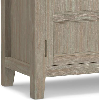 SIMPLIHOME Burlington SOLID WOOD 30 inch Wide Transitional Low Storage Cabinet in Distressed Grey for the Living Room, Entryway and Family Room