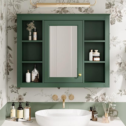 Bathroom Wall Cabinet with Mirror, 35'' x 27.5'' Medicine Cabinet with Mirror Door and Adjustable Shelves, Over Toilet Storage Cabinet, Wall-Mounted Bathroom Mirrors for Over Sink with Storage