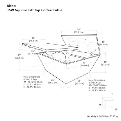 SIMPLIHOME Abba 36-inch Wide Solid Mango Modern Lift Top Square Coffee Table with Dual Lift Panels and 2 Storage Compartments in Natural for Living Room