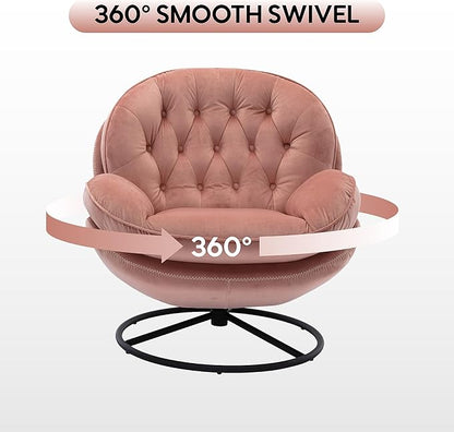 Set of 2 360° Swivel Modern Velvet Accent Chair with Ottoman | Mid-Century Button Tufted Lounge Chair for Living Room & Bedroom, Pink