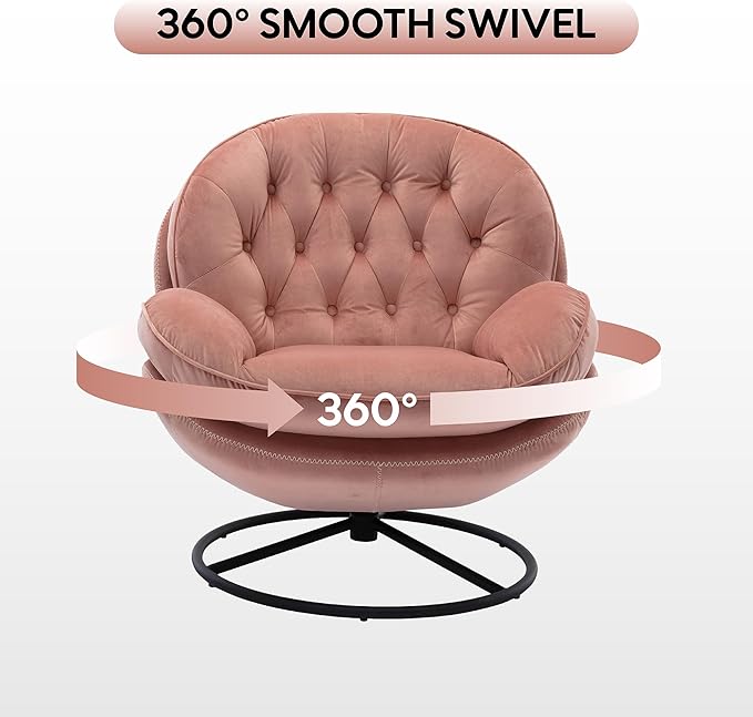 360° Swivel Modern Velvet Accent Chair with Ottoman | Mid-Century Button Tufted Lounge Chair for Living Room & Bedroom, Pink