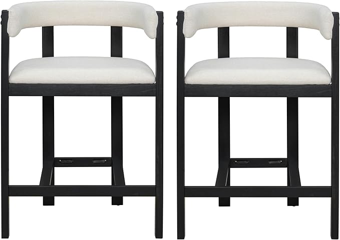 Christopher Knight Home Set of 2 Rylan Modern U-shape Fabric Upholstered Dining Room Counter Height Barstools,Kitchen Island Rubberwood Counter Stool,Armchair with Footrest+Curved Backrest,Beige+Black