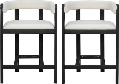 Christopher Knight Home Set of 2 Rylan Modern U-shape Fabric Upholstered Dining Room Counter Height Barstools,Kitchen Island Rubberwood Counter Stool,Armchair with Footrest+Curved Backrest,Beige+Black