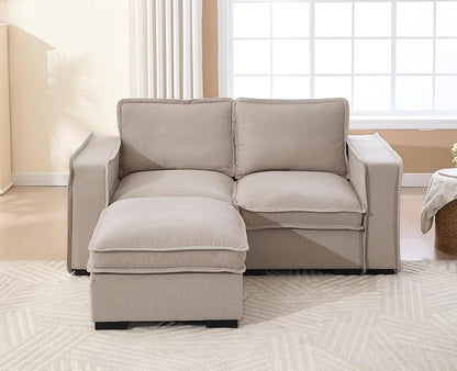 EALSON 67" Sectional Couch Modern Love Seat with Ottoman Modular Cloud Sofa with Deep Seat Comfy Linen Fabric Loveseat Sofa Convertible L Shaped Couches 2 Seater Couch for Living Room/Bedroom,Oatmeal