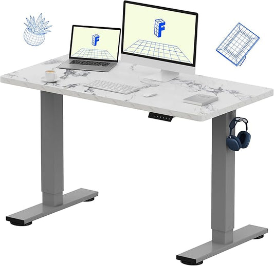 FLEXISPOT EN1 One-Piece Standing Desk 48 x 24 Inches Height Adjustable Electric Desk (Silver Frame + Marble Grey Top, 2 Packages)