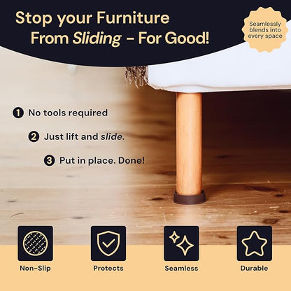 CasterMaster Non Slip Furniture Pads for Hardwood Floors - Circular (Brown, 3'' x 3'' - 4 Pack) - Round Furniture Cups & Chair Leg Floor Protectors for Scratch-Free Floors - Non Slip Caster Cups