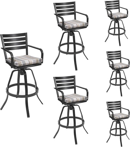 Pellebant Outdoor Swivel Barstools Set of 6, Aluminum 29.5" Bar Height Stool Chairs with Back & Footrest,Rust-Proof Tall Patio Bar Stools for Deck Lawn Garden,Milano Char