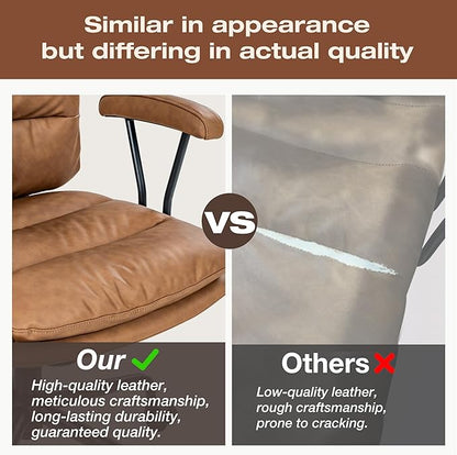Brown Office Desk Chair, PU Leather Chair with Lumbar Support, Removable Armrests, Comfortable Adjustable Swivel Task Chair for Home, Office, Small Space,Dresser, Bedroom
