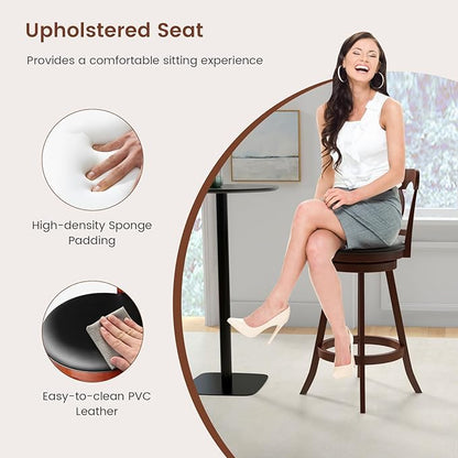 COSTWAY Bar Stools Set of 2, 30 Inch Swivel Bar Height Chairs with Ergonomic Back & Footrest, Vintage Wooden Barstool Set for Kitchen Island, Pub, Bistro, Café, Espresso (2, 30 Inch)