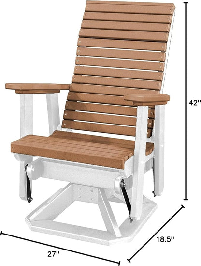 DutchCrafters Modern Horizontal Slat High Back Poly Adirondack Swivel Glider Outdoor Patio Chair (White & Cedar)