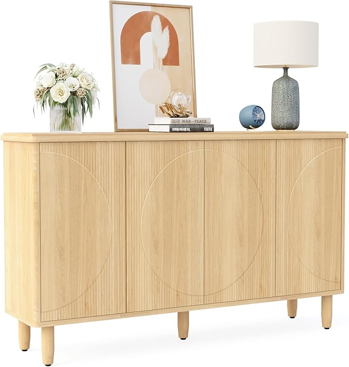 Tribesigns Buffet Cabinet Sideboard with Storage, Large Storage Cabinet Sideboard Buffet Table with Doors for Living Room Kitchen Dining Room (Light Brown)