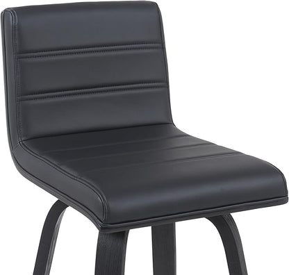 Vienna Modern Counter Height Swivel Bar Stool with Black Faux Leather Seat and Black Brushed Wood Frame Set of 4