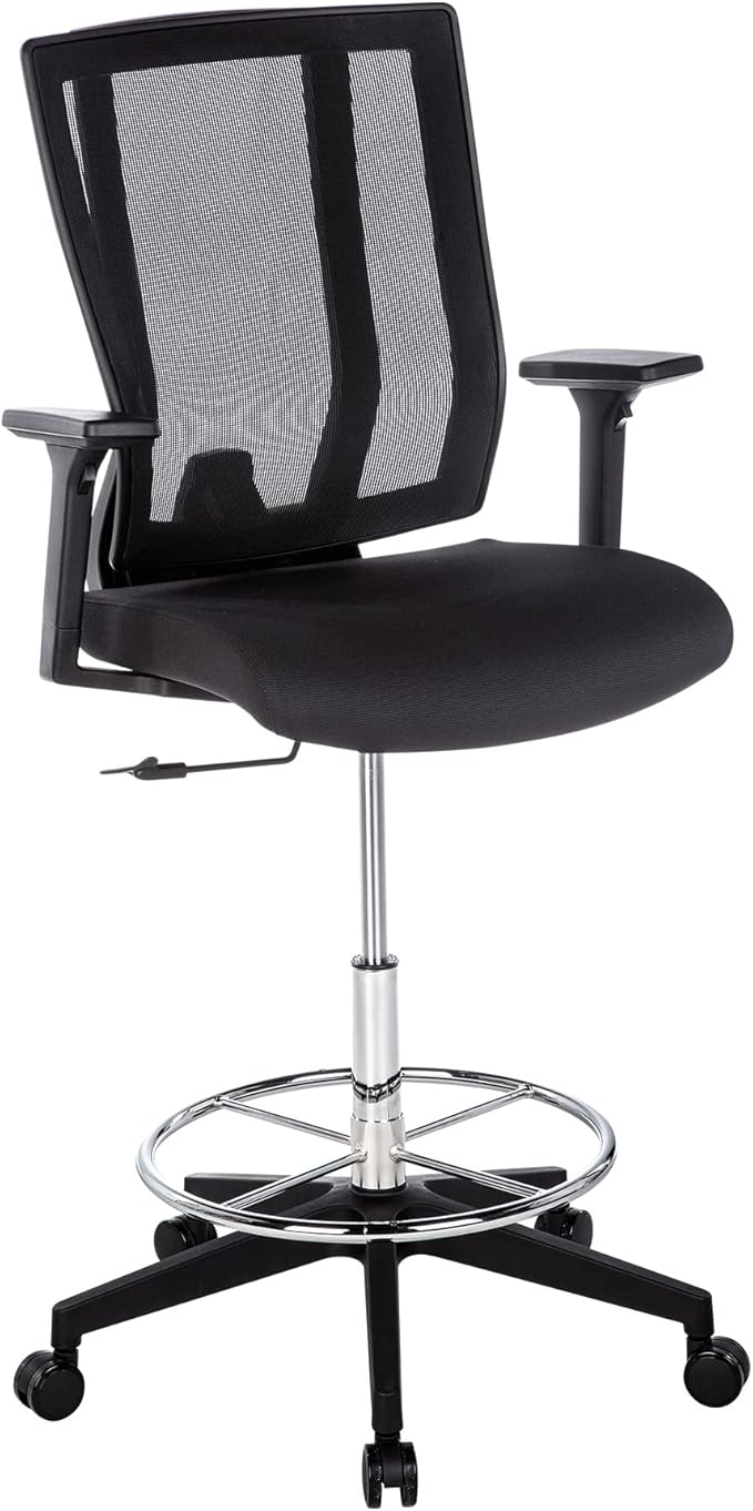 Vari Drafting Chair (VariDesk) - Tall Adjustable Office Chair with Footrest & Rolling Casters - Ergonomic Mesh Back for Lumbar Support - Ideal for Artist, Drafting Desk, or Counter Work - Black