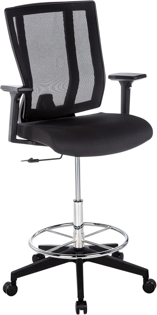 Vari Drafting Chair (VariDesk) - Tall Adjustable Office Chair with Footrest & Rolling Casters - Ergonomic Mesh Back for Lumbar Support - Ideal for Artist, Drafting Desk, or Counter Work - Black