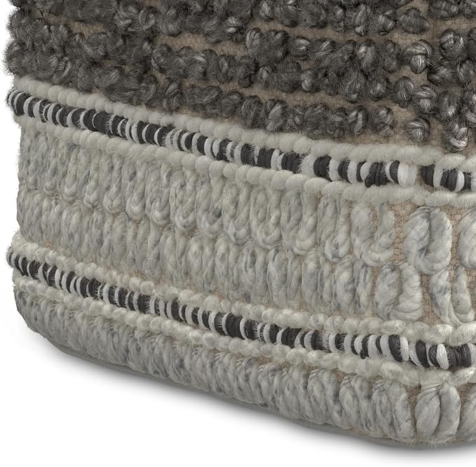 SIMPLIHOME Grady Contemporary Square Pouf in Earth Tone Brown Handloom Woven for the Living Room, Bedroom and Kids Room