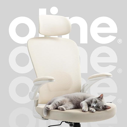 Oline ErgoAir Ergonomic Office Chair – Adjustable Lumbar Support, Flip-Up Armrests, Mesh Computer Desk Chair, Swivel Rolling Executive Gaming Chair for Home & Office (Beige)
