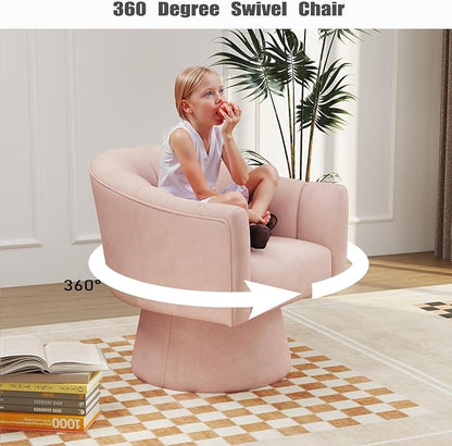 Swivel Accent Chair Set of 2, Upholstered Velvet 360° Swivel Barrel Chair for Living Room Overstuffed Bouncle Reading Chair Round Armchair for Bedroom,Vanity,Office (Pink)
