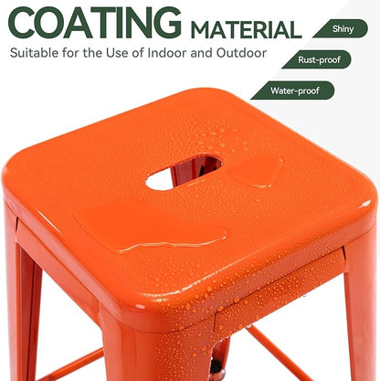 Vogue Furniture Direct 24" Bar Stools Backless Metal Barstools Indoor-Outdoor Counter Height Stools with Square Seat, Set of 2 (Orange)