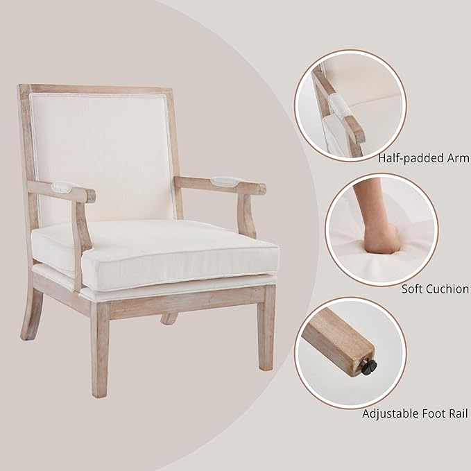 chairus Farmhouse Linen Accent Chair Set of 2, Upholstered Reading Chair with Solid Wood Frame Lounge Arm Chair with High Back for Living Room, Reception Room, Waiting Room, Beige