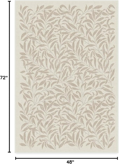 RUGGABLE x Morris & Co Machine Washable Area Rug – Pure Willow Boughs Natural 4x6, Stain-Resistant, Non-Slip – Medium Rugs for Living Room, Bedroom, Hallway, Entryway & Office–with Cushioned Pad